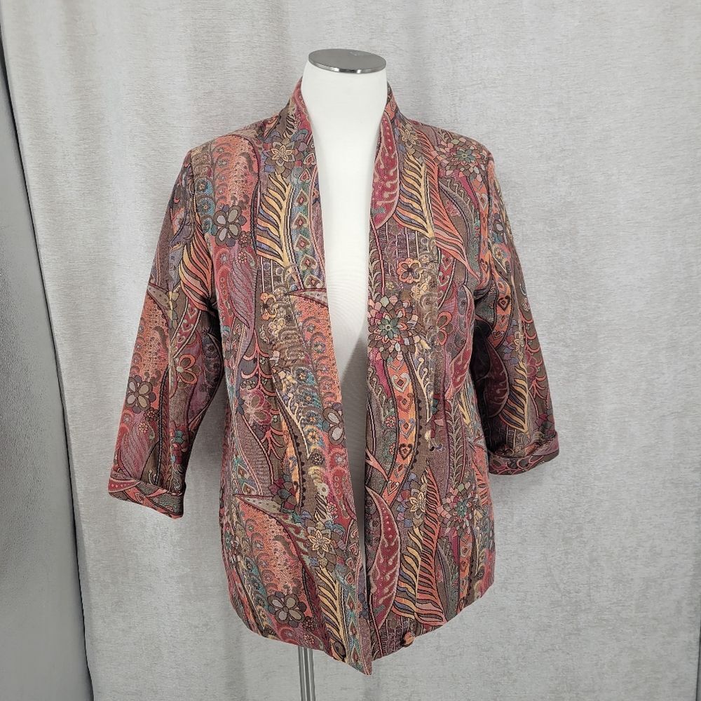 Blazer Smoking Jacket Swing Coat Jacquard Tapestry Abstract Paisley Vintage 80s - Picture 6 of 15